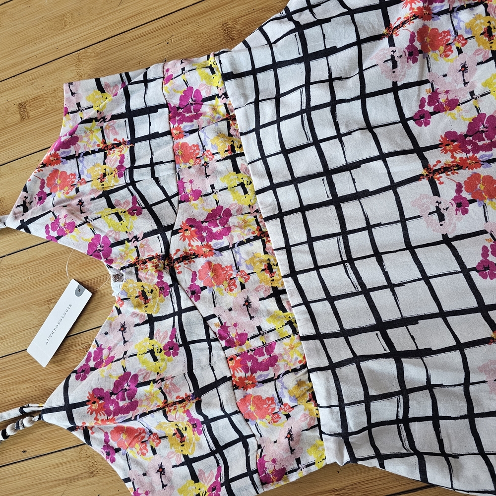 Anthropologie White Grid Maxi Dress with Pink & Yellow Floral Trim - Picture 8 of 8